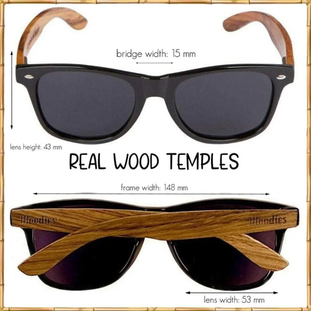 Walnut Wood Sunglasses with Black Polarized Lenses for Men and Women | 100% UVA/ - Picture 4 of 9